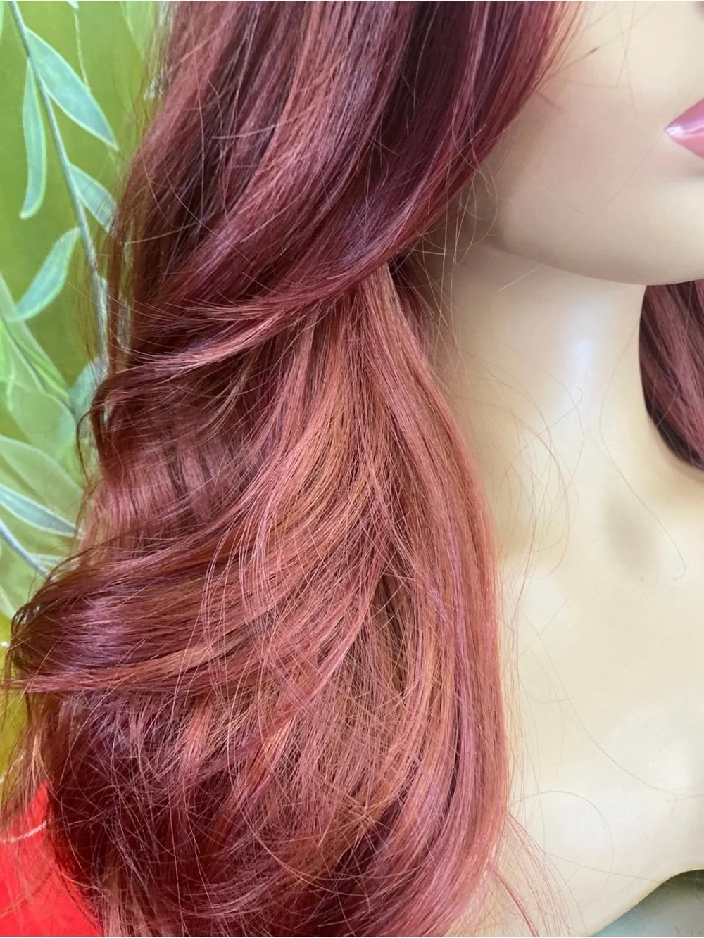 CLEARANCE Burgundy mixed amber Long Wavy Lace Front Wig